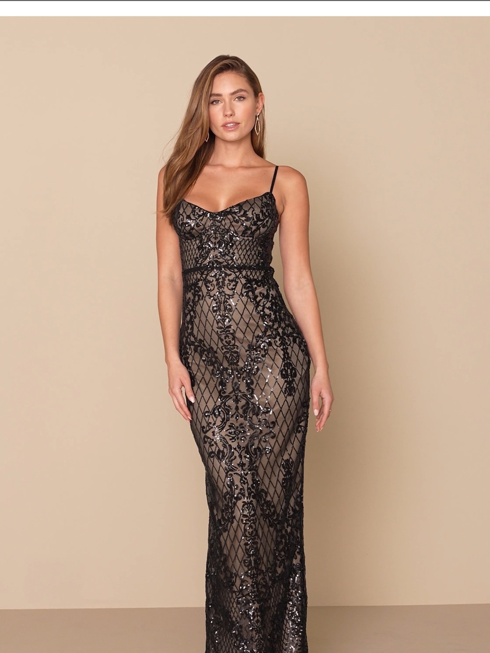 NWT Lulu's Black Sequin Lace Maxi Dress - Small - Picture 1 of 5